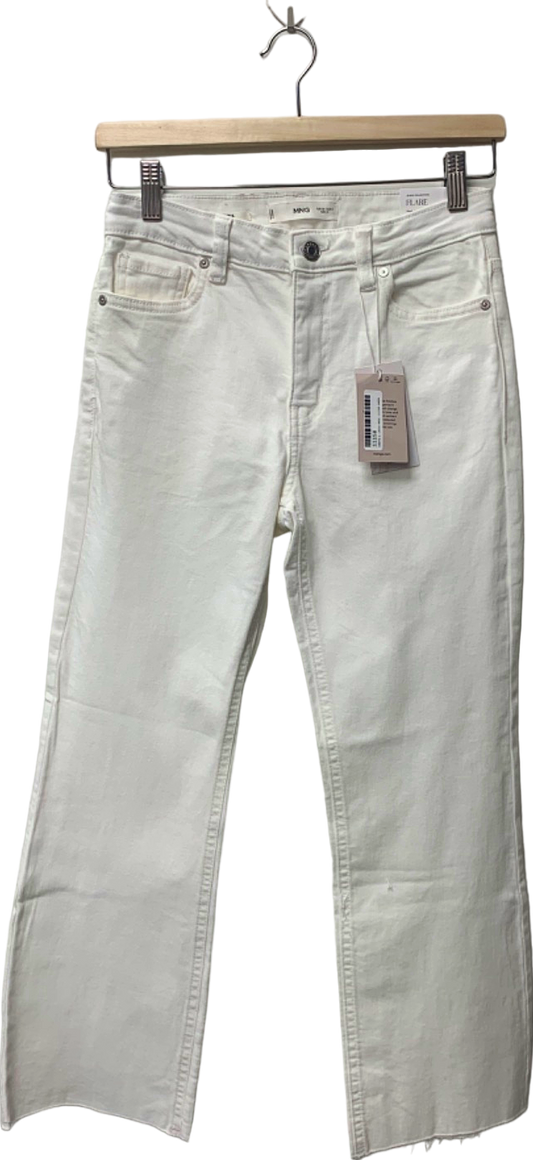 Mango White High-waist Regular-fit Cropped Flare Jeans UK 8