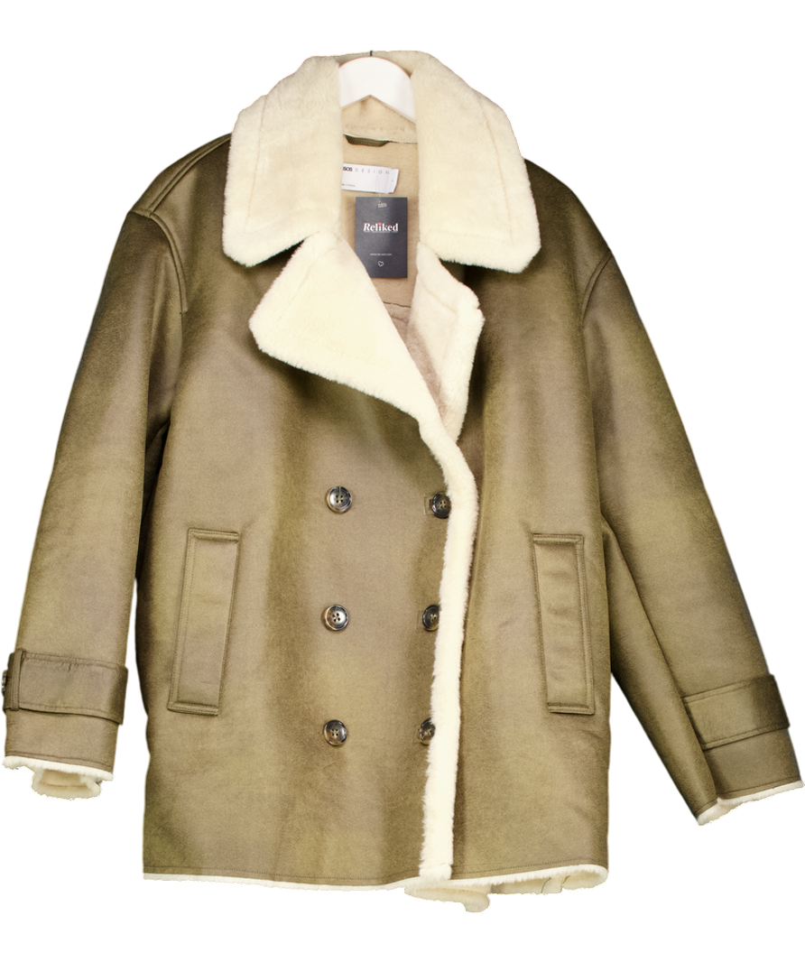 ASOS Design Oversized Bonded Borg Flight Jacket In Brown & Cream UK L