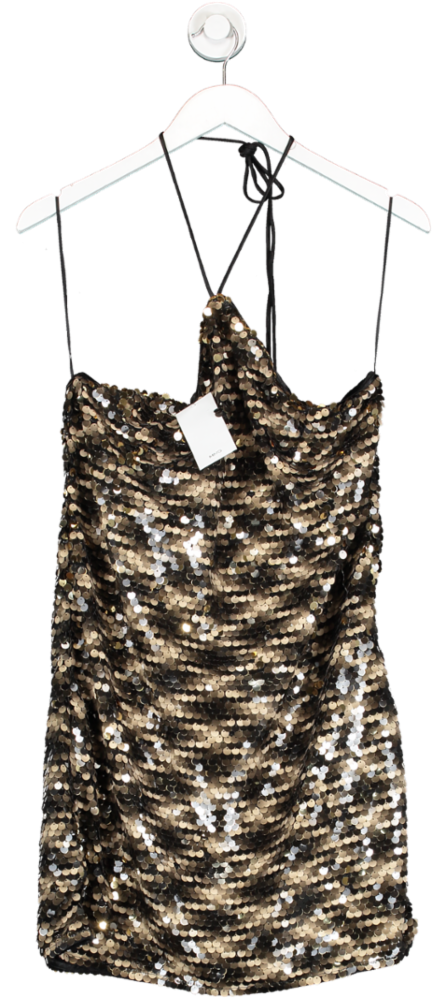 MANGO Metallic Short Sequin Halter neck Dress BNWT UK L