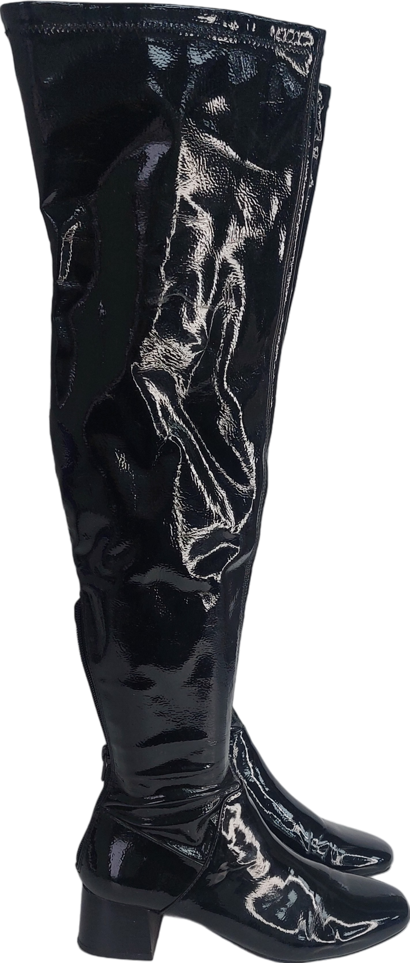 MANGO Black OVER THE KNEE Patent Boots UK 4 EU 37 👠