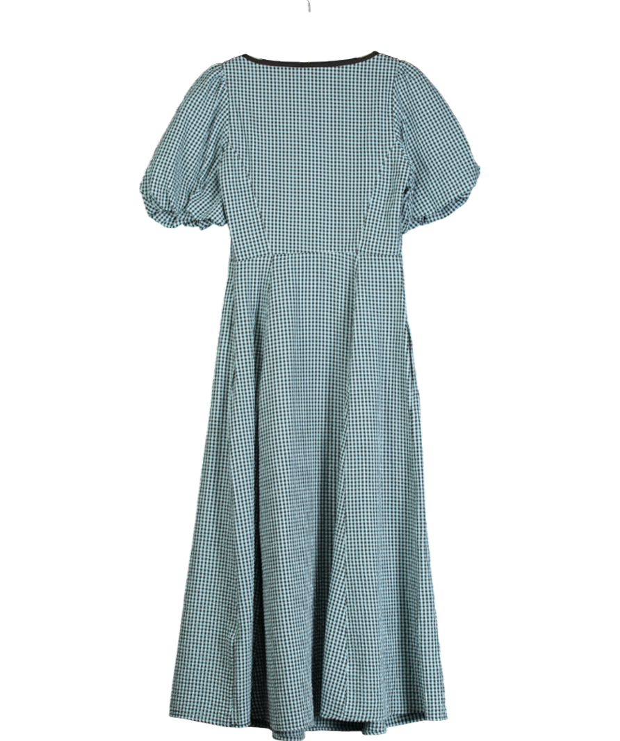 Nobody's Child Blue Gingham Print Puff Sleeve Midi Dress UK 4