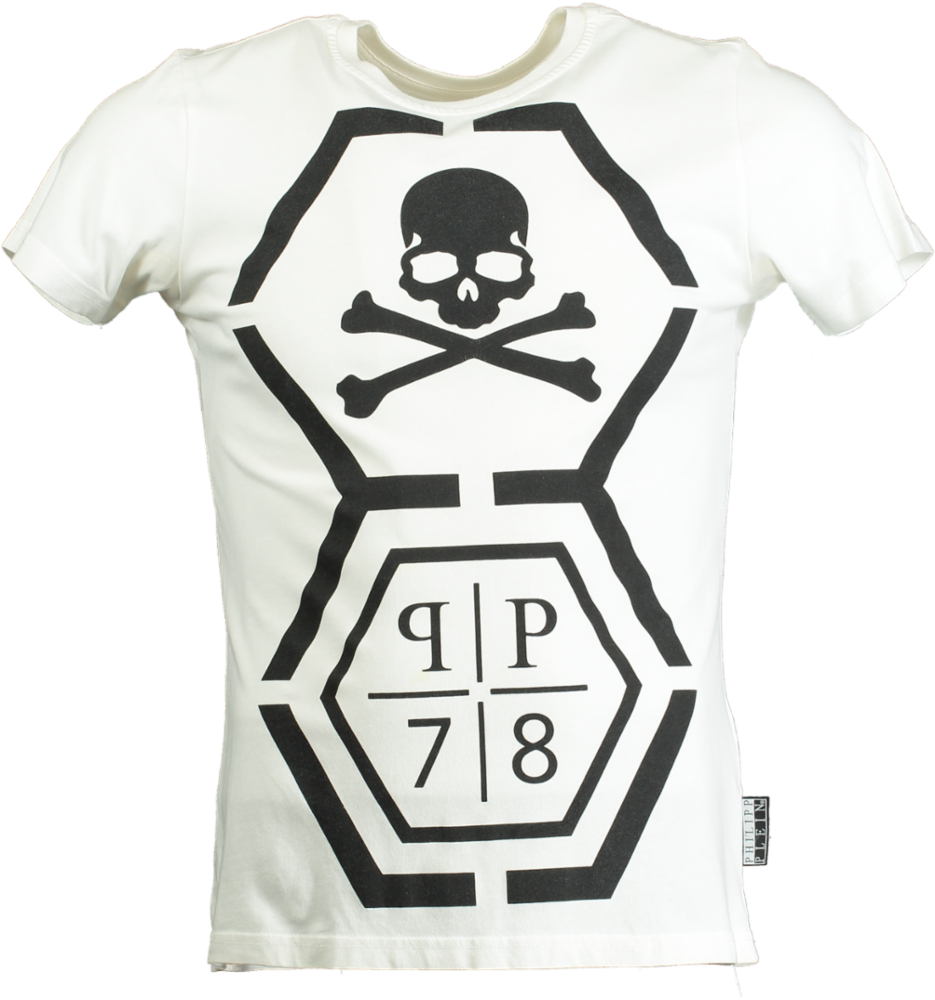 Philipp Plein White Skull Print T-Shirt UK S