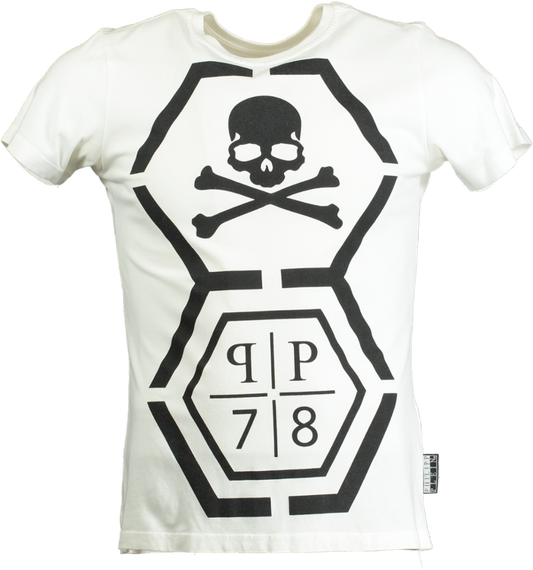 Philipp Plein White Skull Print T-Shirt UK S