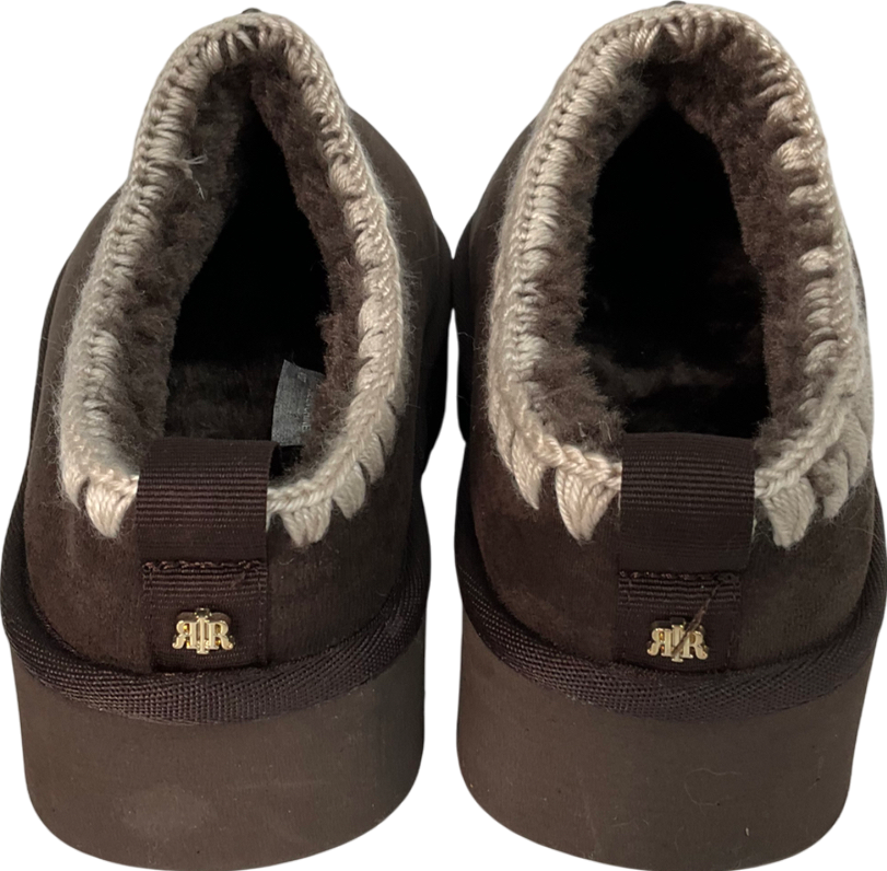 River Island Brown Suedette Faux Fur Platform Mules UK 4 EU 37 👠