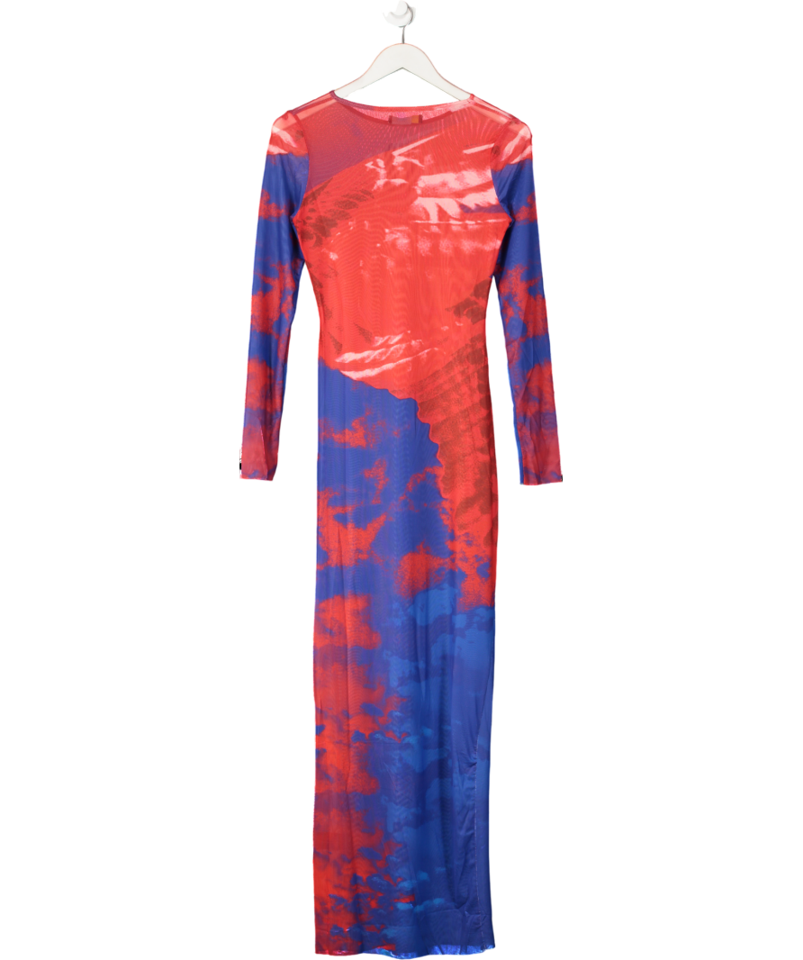 Finesses Red Kavya Multi Print Mesh Maxi Dress UK S