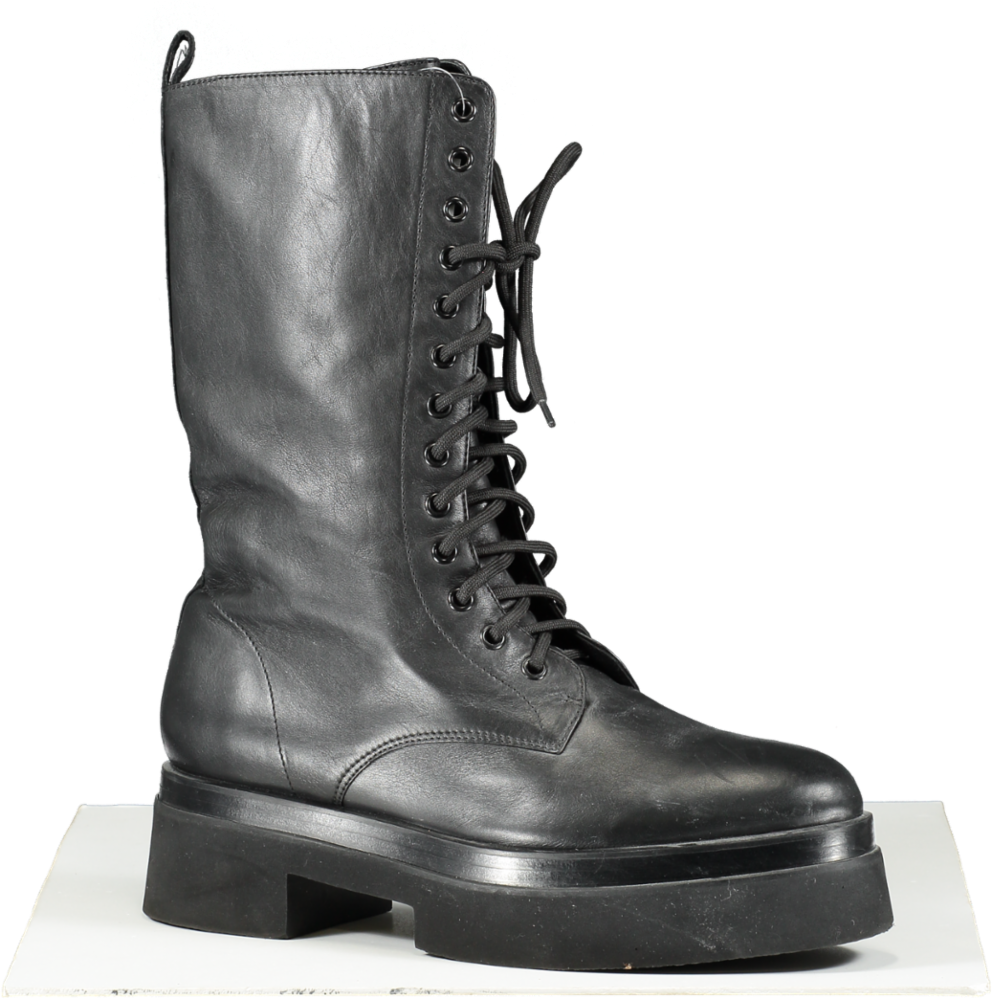 Tamara Mellon Black Leather Lace Up Calf Boots UK 8 EU 41 👠