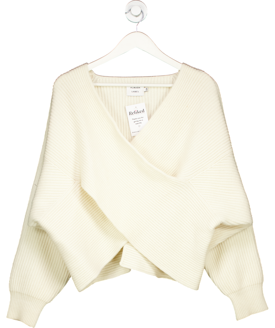 almada label Cream Cashmere/merino Blend Gia Cross Wrap Sweater UK S/M