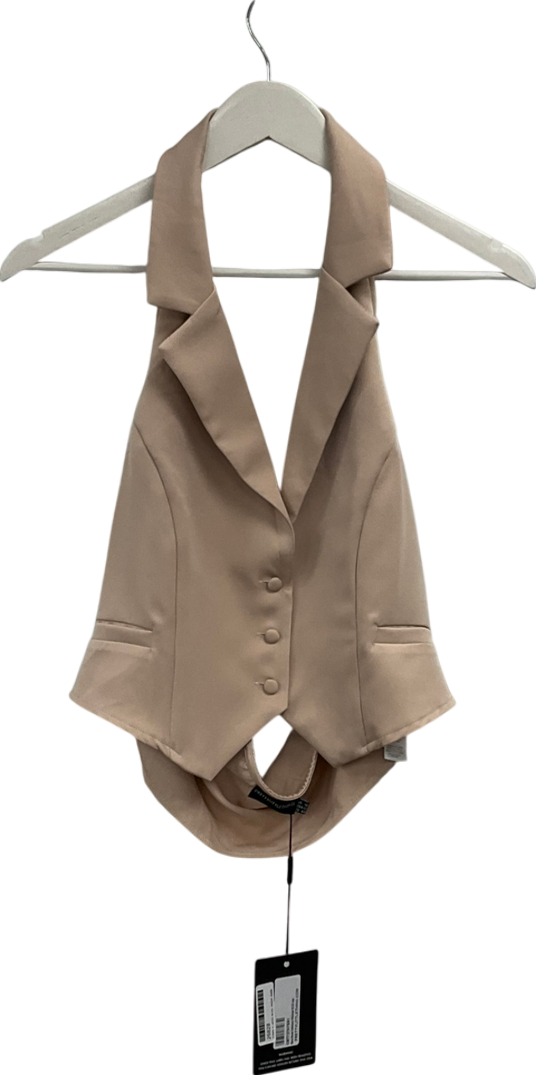 PrettyLittleThing Beige Woven Halterneck Waistcoat UK 16