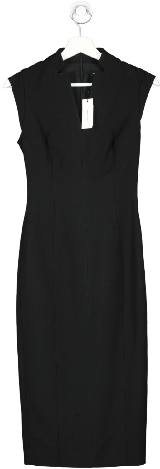 Karen Millen Black Structured Crepe Forever Cap Sleeve Midi Dress UK 6