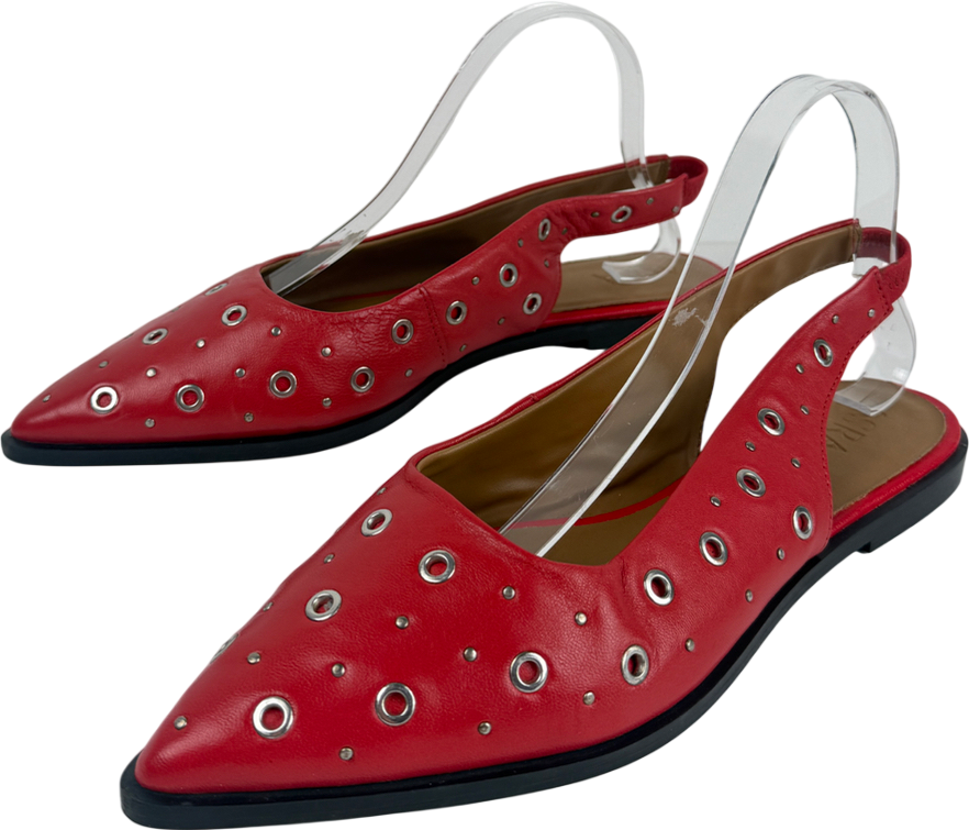ASRA Red Lotten Eyelet Studded Pointed Ballerina Flats UK 8 EU 41 👠