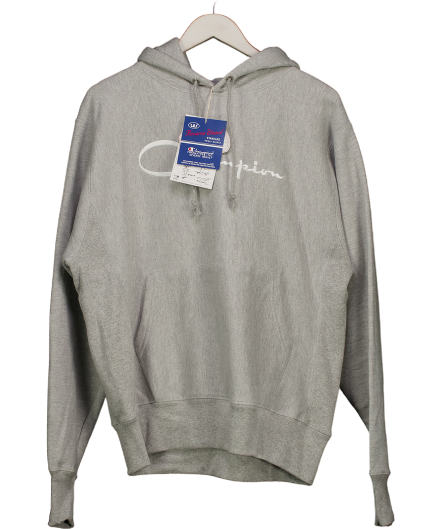 Champion Reverse Weave Hooded Sweatshirt Grey Heather UK M