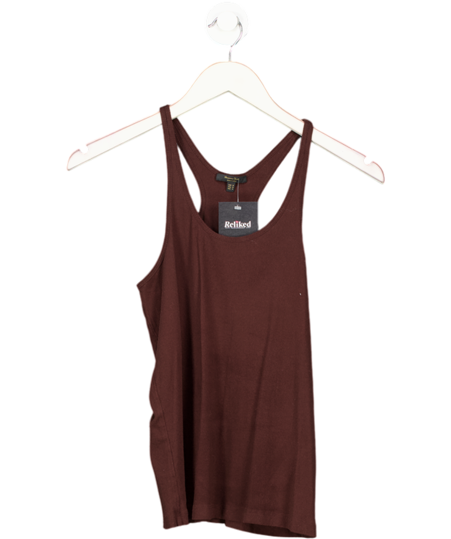 Massimo Dutti Chocolate Brown Ribbed 100% Cotton Racerback Verst Top UK M