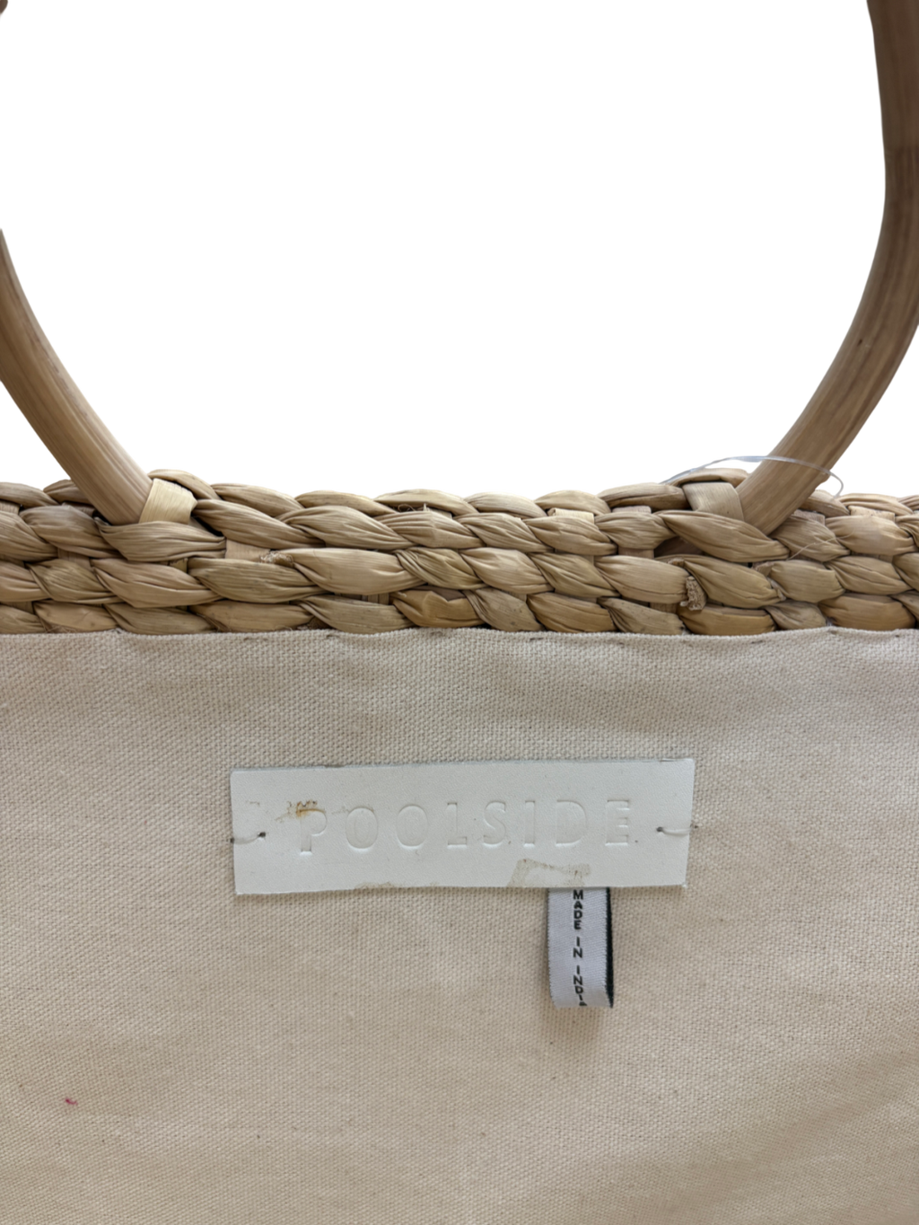POOLSIDE Beige Structured Natural Straw Woven Large "bisous Bisous"  Kisses Basket Bag