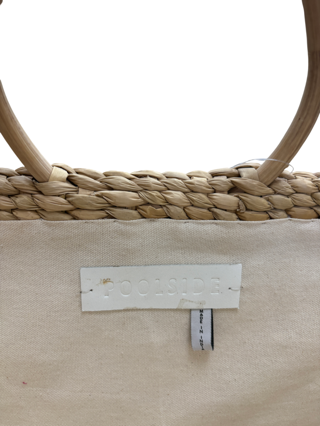POOLSIDE Beige Structured Natural Straw Woven Large "bisous Bisous"  Kisses Basket Bag