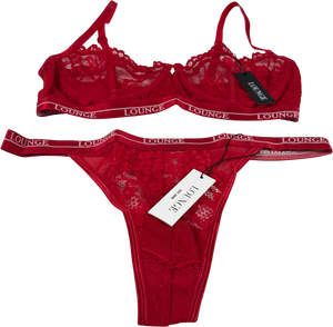 Lounge Underwear 2-piece Red Lace Bra 32d And Knicker Set UK XS