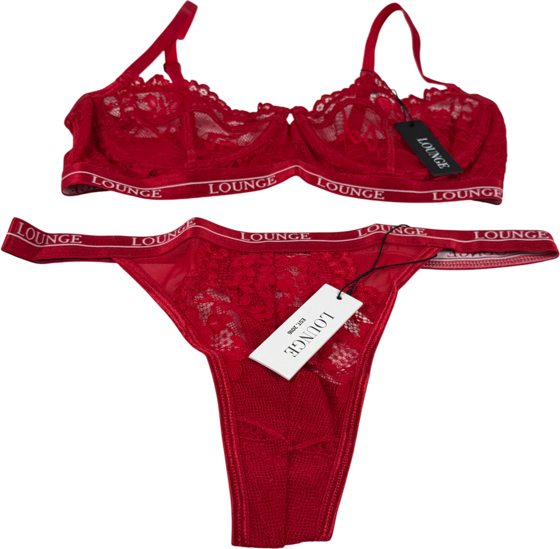 Lounge Underwear 2-piece Red Lace Bra 32d And Knicker Set UK XS