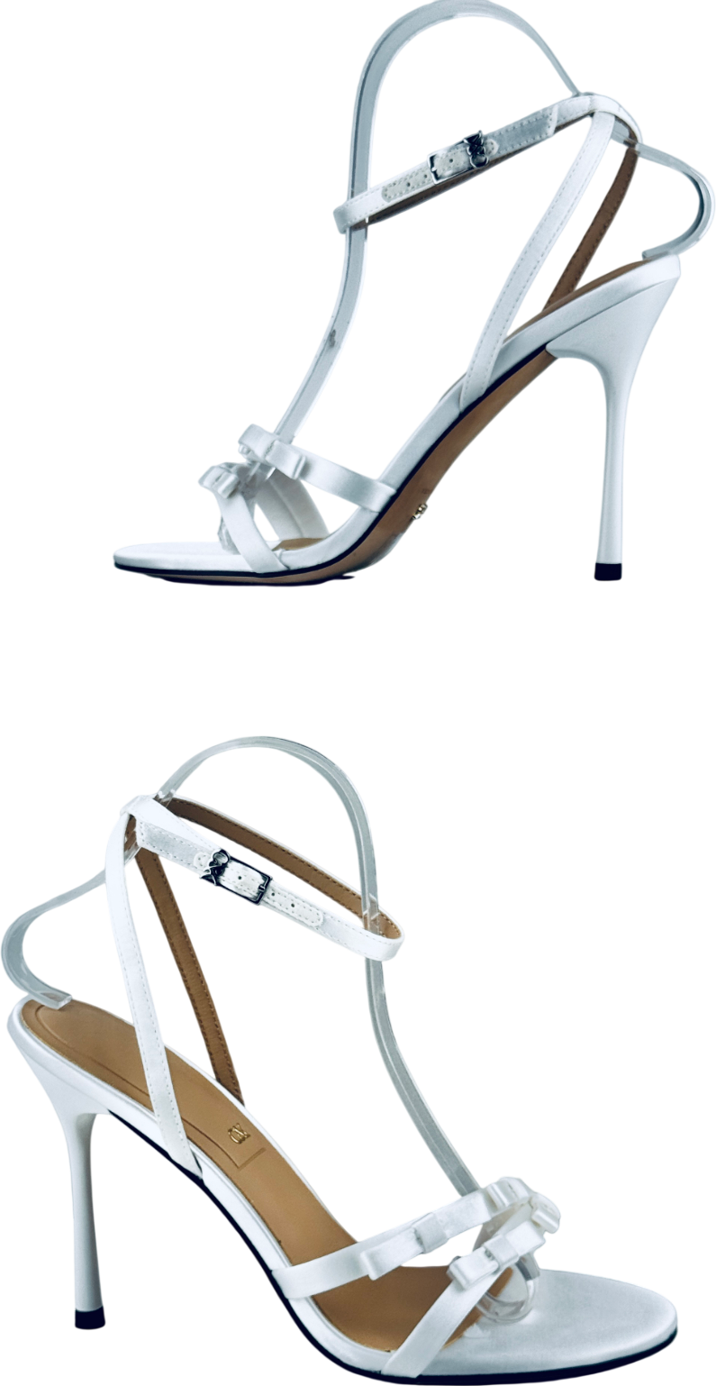 CHARLES & KEITH Jessy Bow Ankle-strap Stiletto-heel Sandals - White UK 6 EU 39 👠