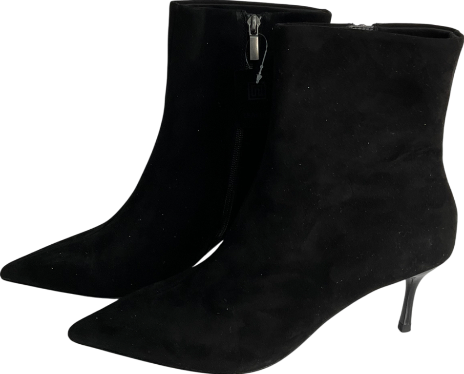 Next Black Suede Forever Comfort Pointed Toe Skinny Heeled Ankle Boots UK 5 EU 38 👠