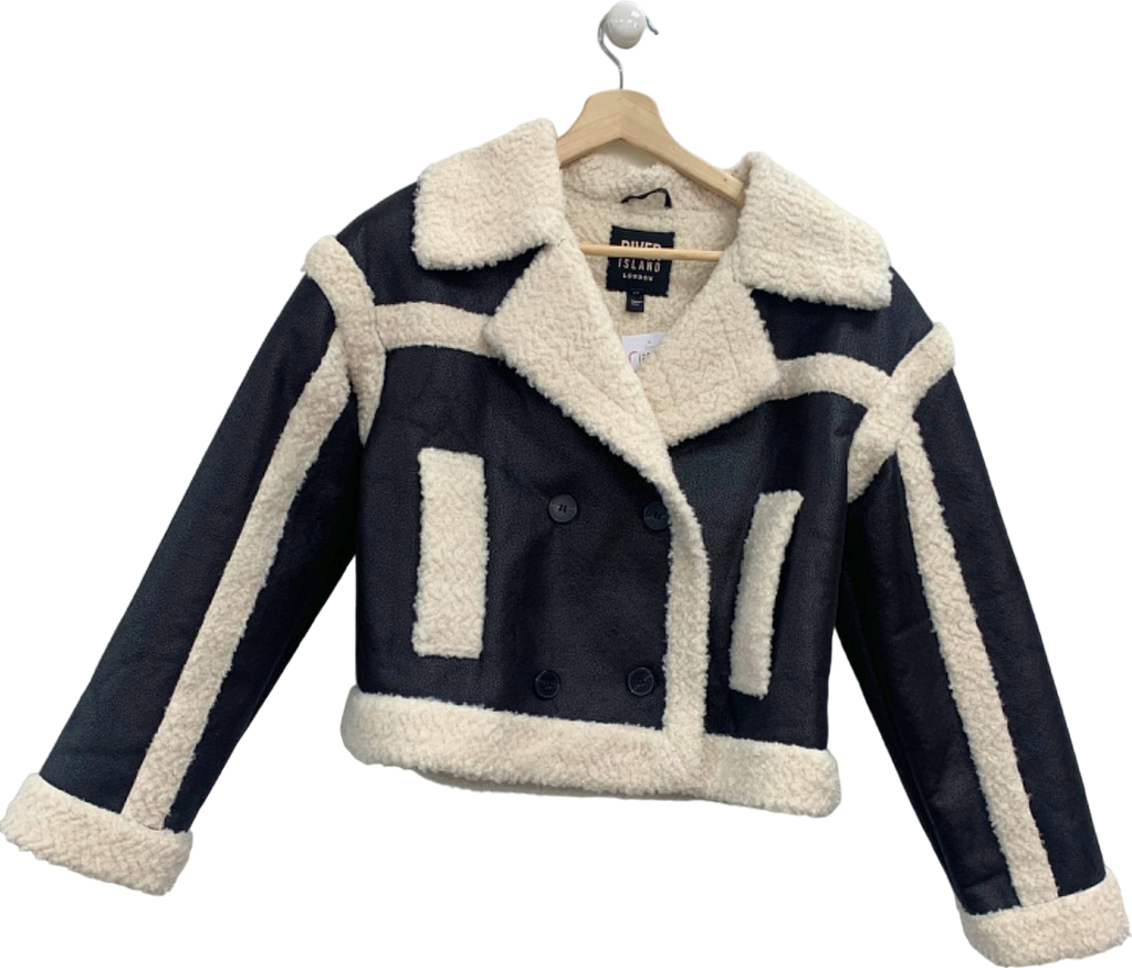 River Island Black and White Faux Shearling Jacket UK 12