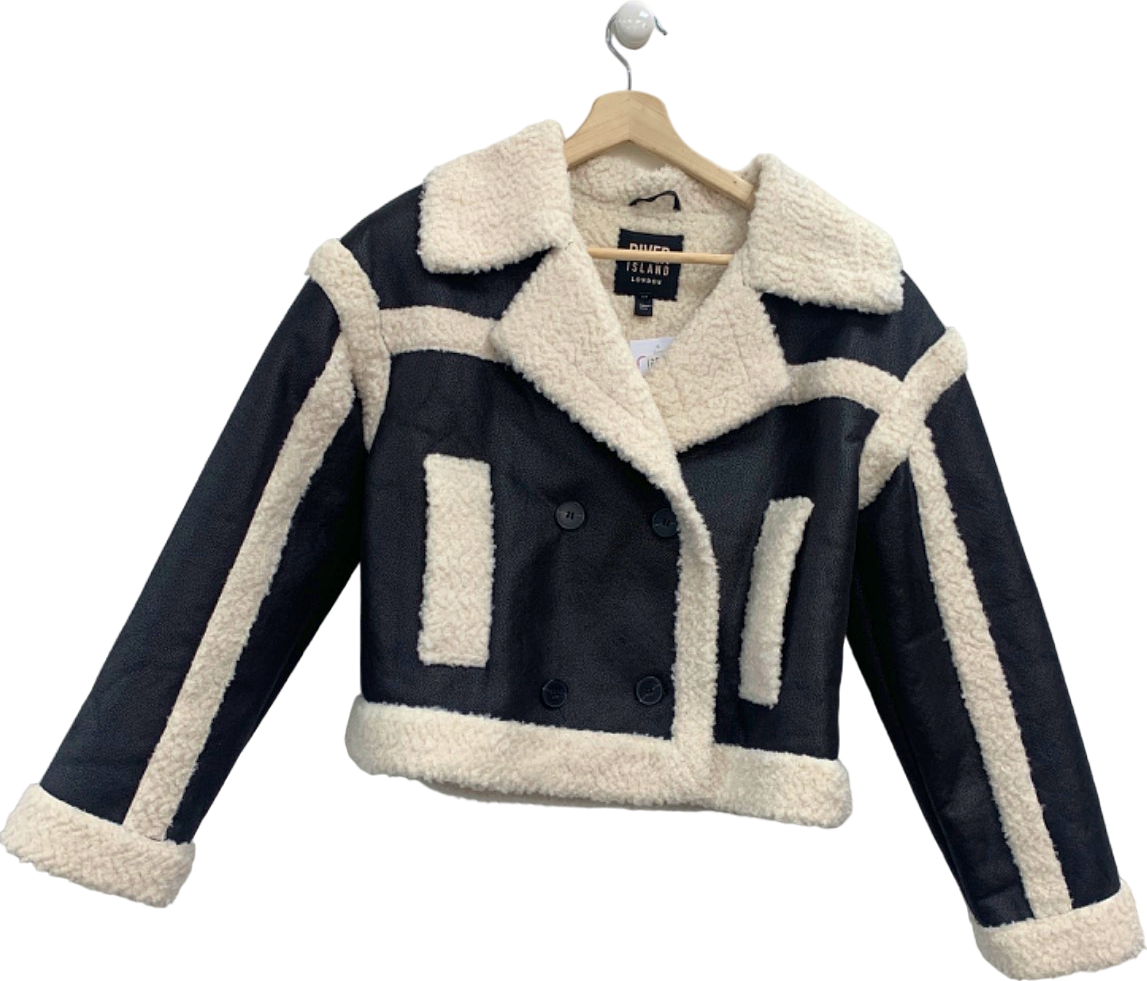 River Island Black and White Faux Shearling Jacket UK 12