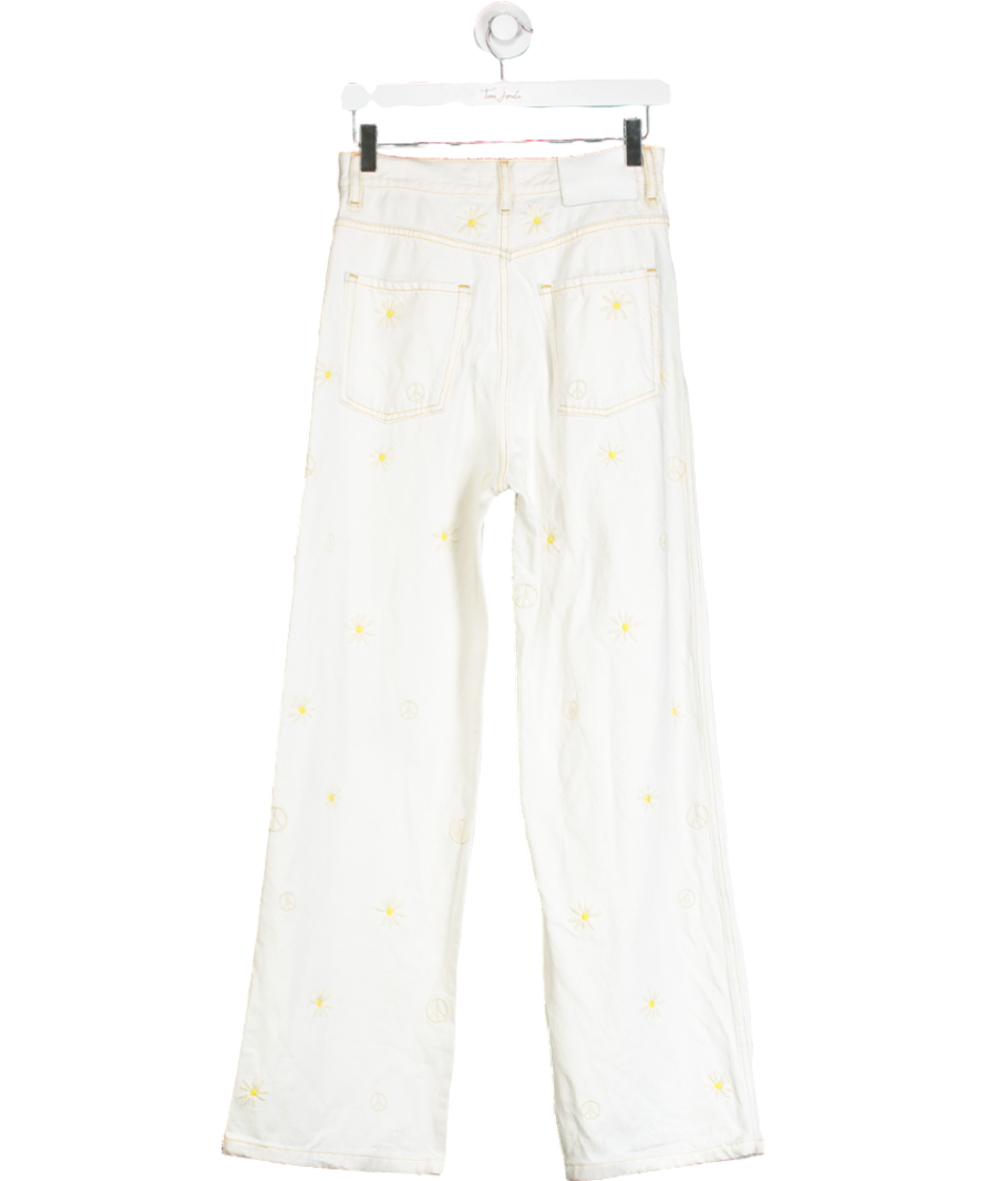 Sandro White Cyriaque Daisy-embroidered Denim Jeans UK 10