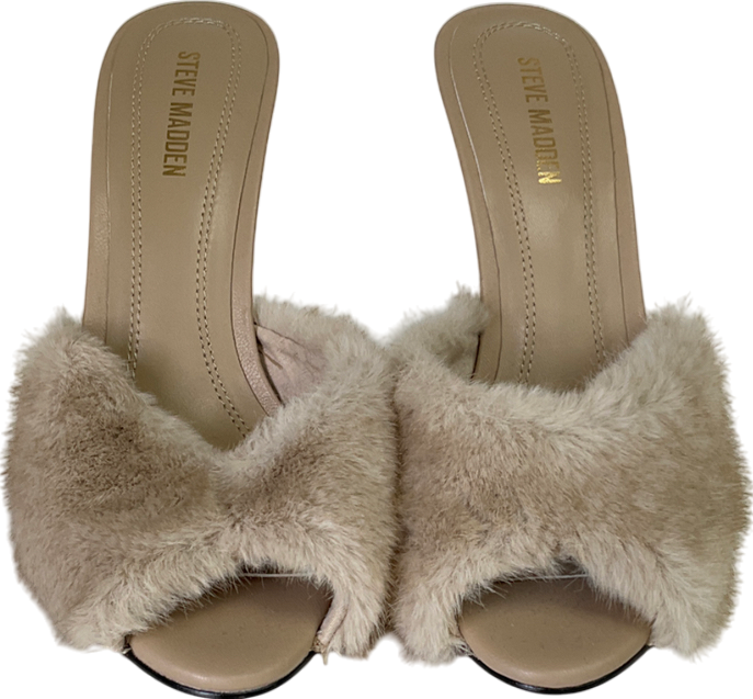 STEVE MADDEN Beige Priya-f Tan Faux Fur Upper Heels UK 5 EU 38 👠