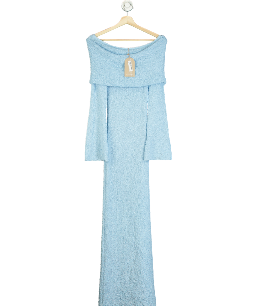 Meshki Blue Marisol Off Shoulder Boucle Maxi Dress UK S