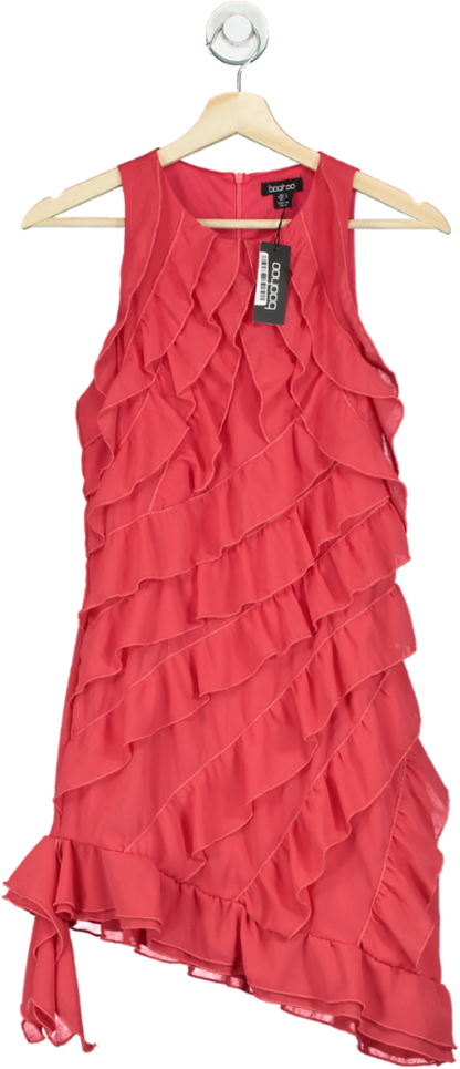 Boohoo Red Ruffle Mini Shift Dress UK 10