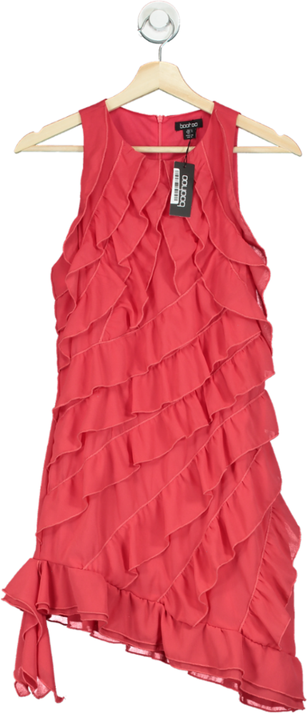 Boohoo Red Ruffle Mini Shift Dress UK 10