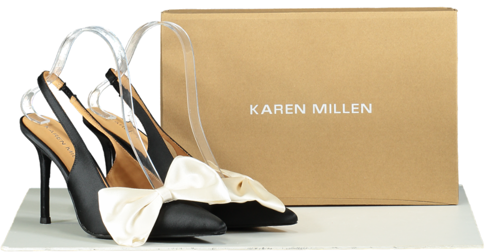 Karen Millen Black Bow Kitten Heel Slingback UK 5 EU 38