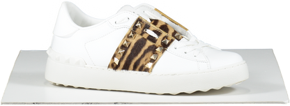 White Valentino Garavani Leather Open Leopard Sneakers UK 4 EU 37 👠