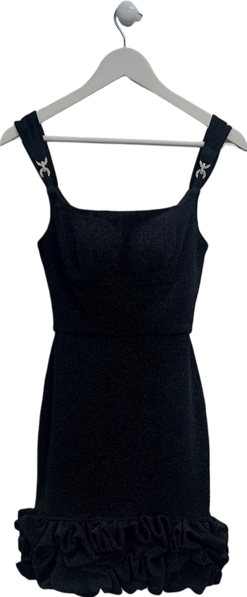 AW Bridal Black Ruffle Hem Embellished Strap Mini Dress UK S