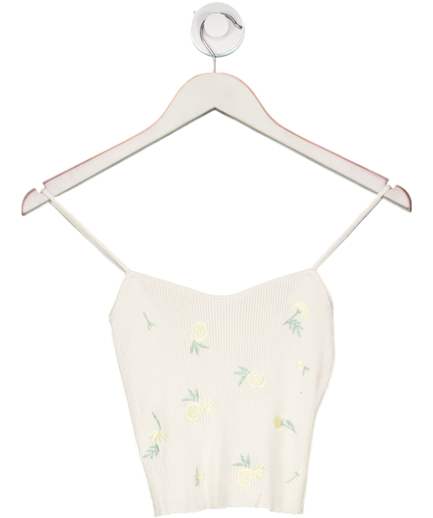 H&M Cream Embroidered Floral Ribbed Cardigan And Cami Top Set UK XS