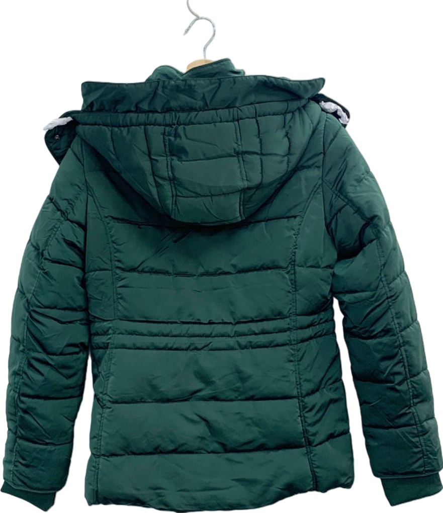 Apricot Green Fur Lined Removable Hood Puffer Jacket UK 12