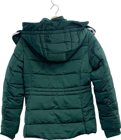 Apricot Green Fur Lined Removable Hood Puffer Jacket UK 12