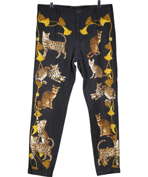 Dolce & Gabbana Black Cat Print Trousers UK XL