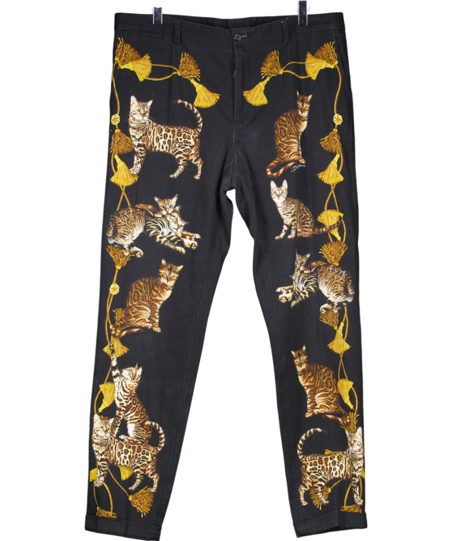 Dolce & Gabbana Black Cat Print Trousers UK XL