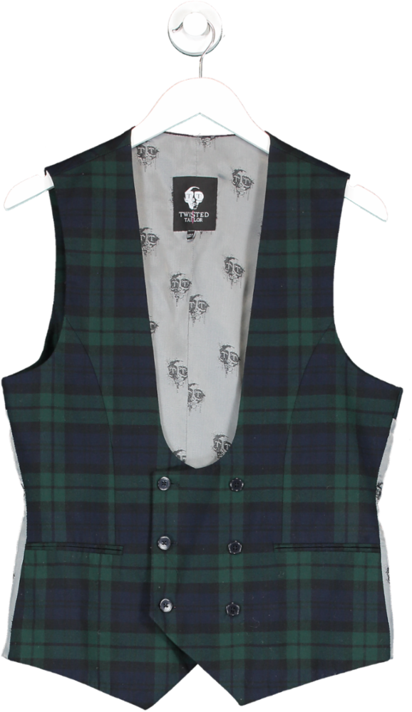 Twisted Tailor Green Ginger Skinny Fit Tartan Suit Jacket And Waistcoat UK 40" CHEST