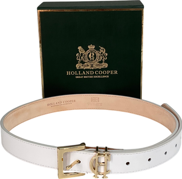 Holland Cooper White Slim Logo Belt UK S