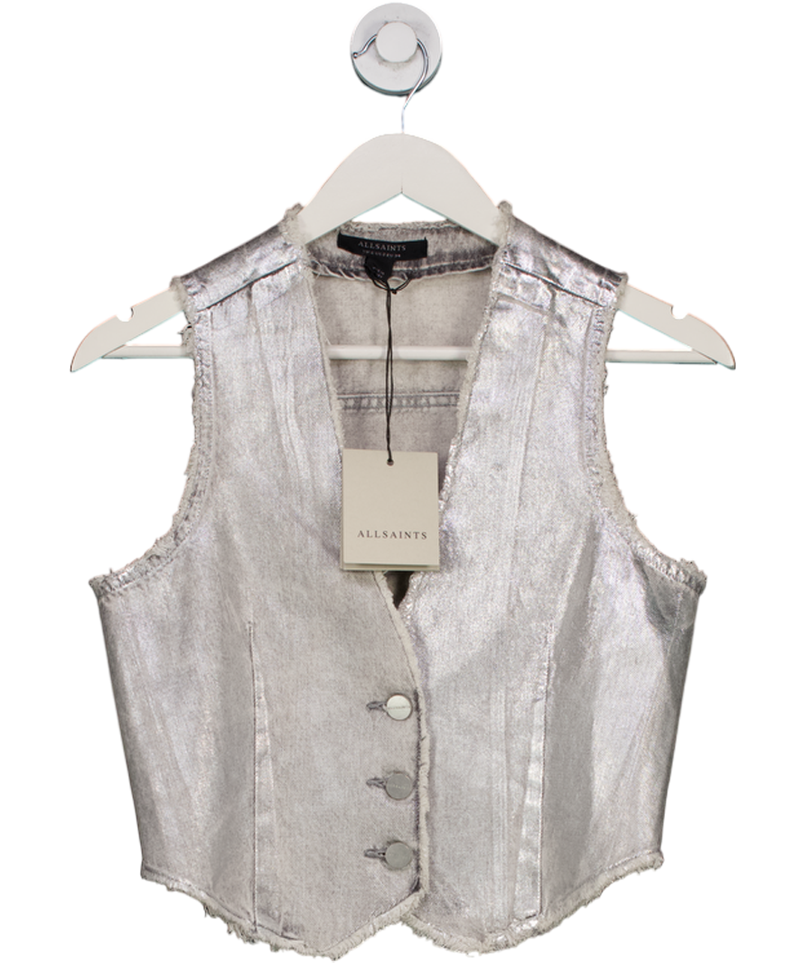 AllSaints Andrea Metallic Silver Waistcoat UK 6