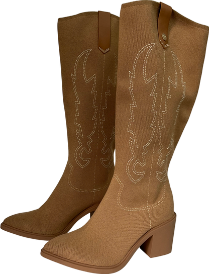 vivaia Beige Pointed-toe Western Knee-high Boots UK 4 EU 37 👠