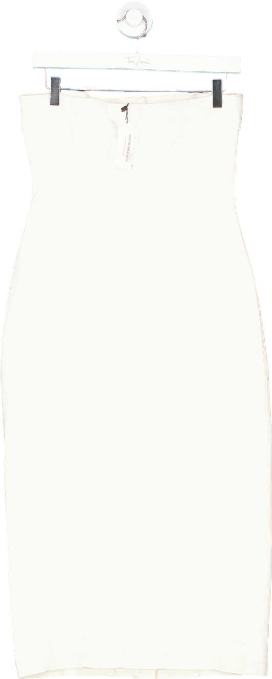 Karen Millen Ivory Denim Bandeau Button Through Midaxi Dress UK 10