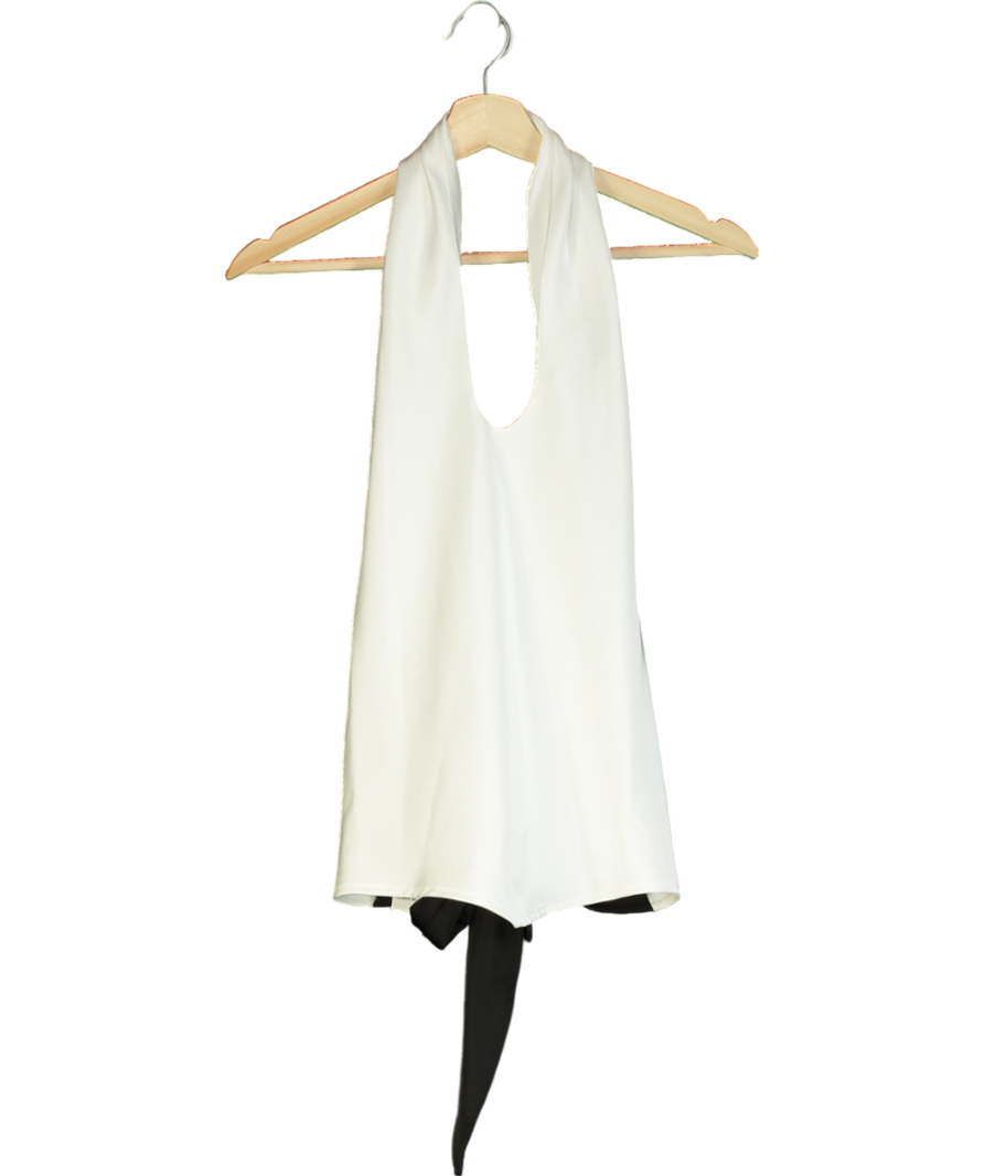 Cloeys White Satin Halterneck With Black Ties UK S