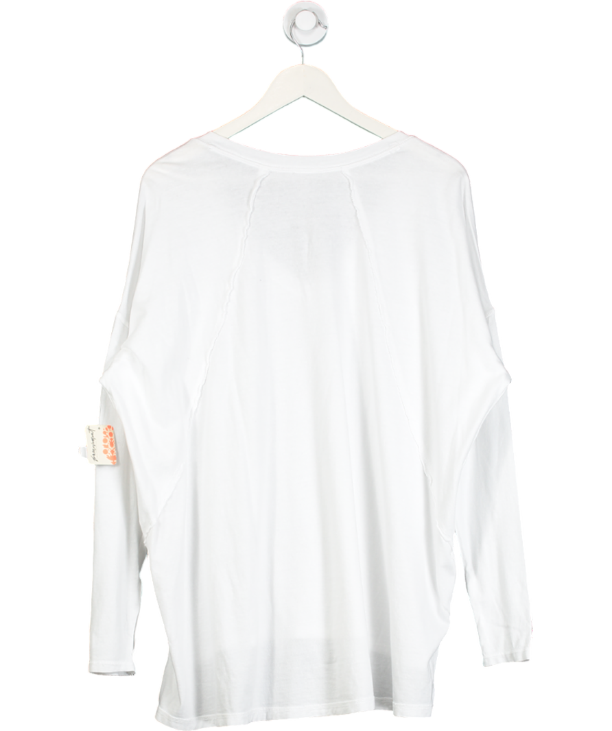 Free People White V Neck Loose Fit Top UK XS