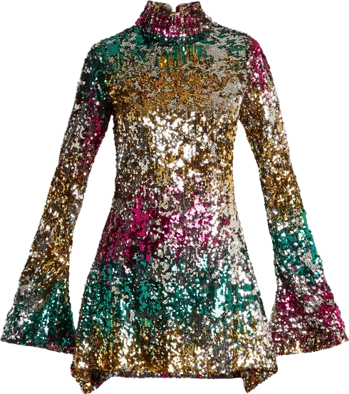 HALPERN Multicoloured Sequin-embellished High-neck Fluted-sleeve Dress BNWT UK 10