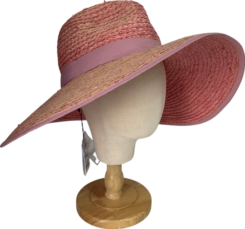 Pink Rafia Wide Brim Hat One Size