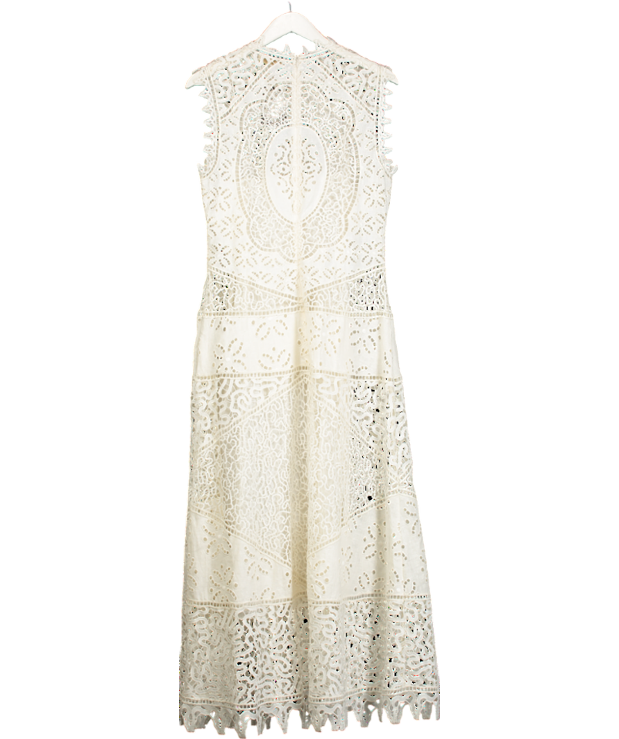 Ulla Johnson Cream Sleeveless Lace And Linen Maxi Dress UK 10