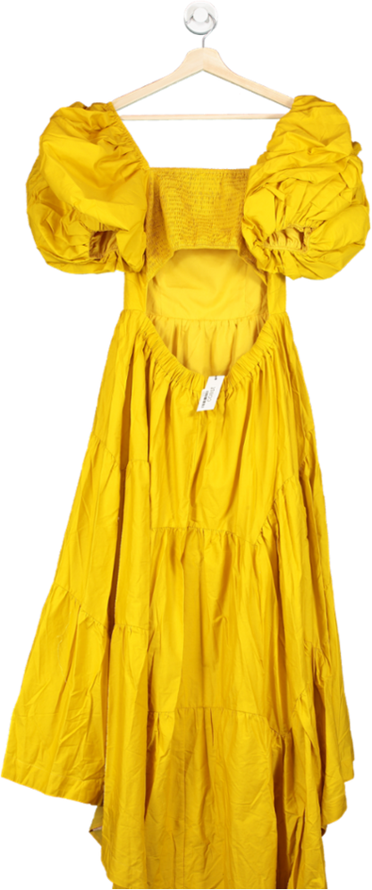 Coast Yellow Puff Sleeve Tiered High Low Maxi Dress UK 14