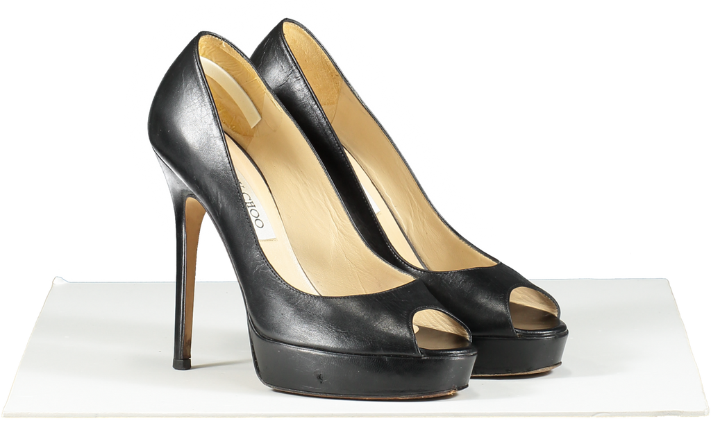 Jimmy Choo Dahlia Leather Peep-toe Pumps In Black UK 3 EU 36 👠