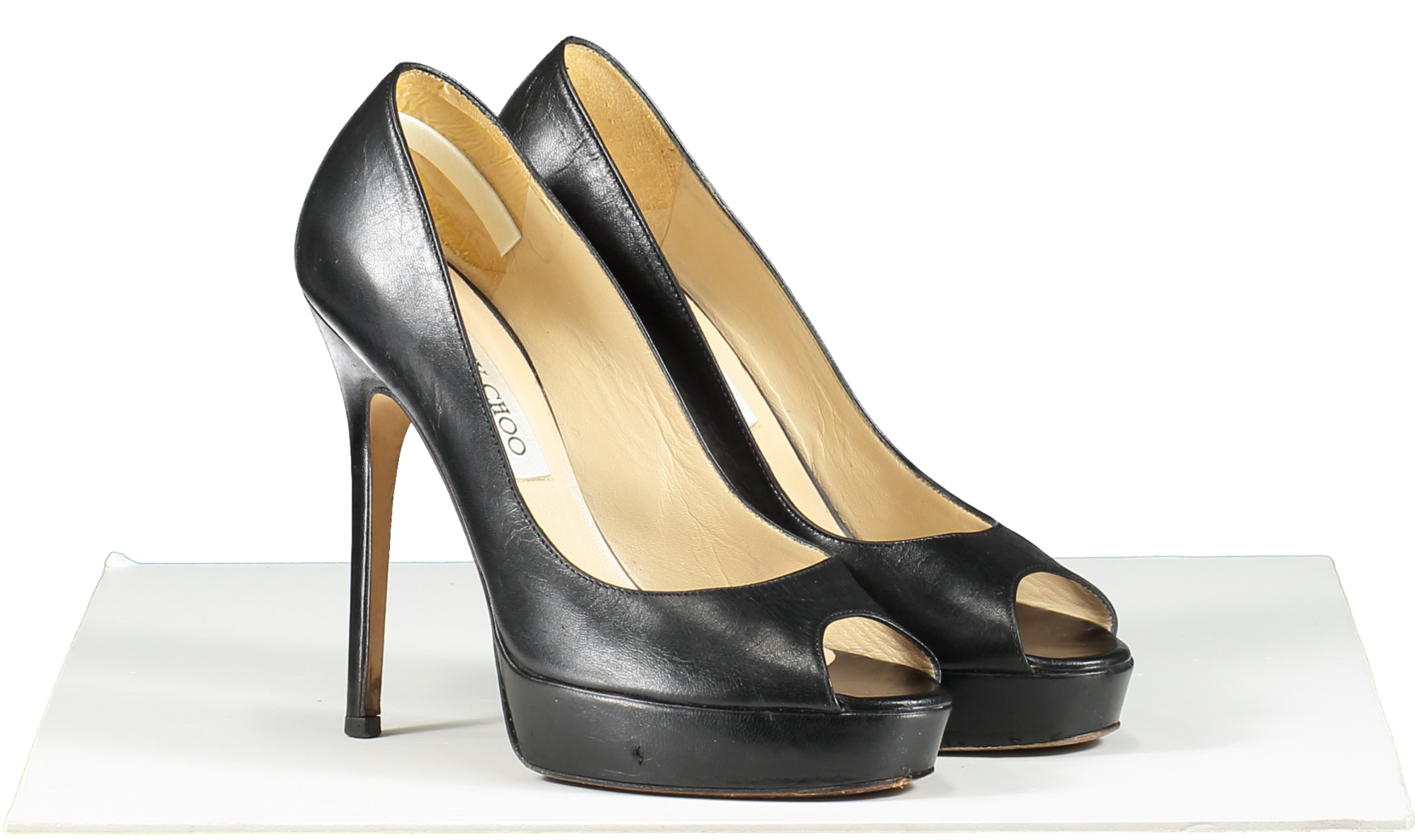 Jimmy Choo Dahlia Leather Peep-toe Pumps In Black UK 3 EU 36 👠